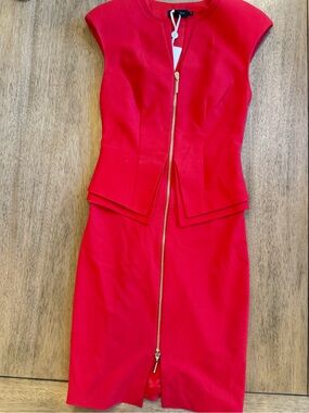 Ted Baker Red Zip-Front Midi Dress